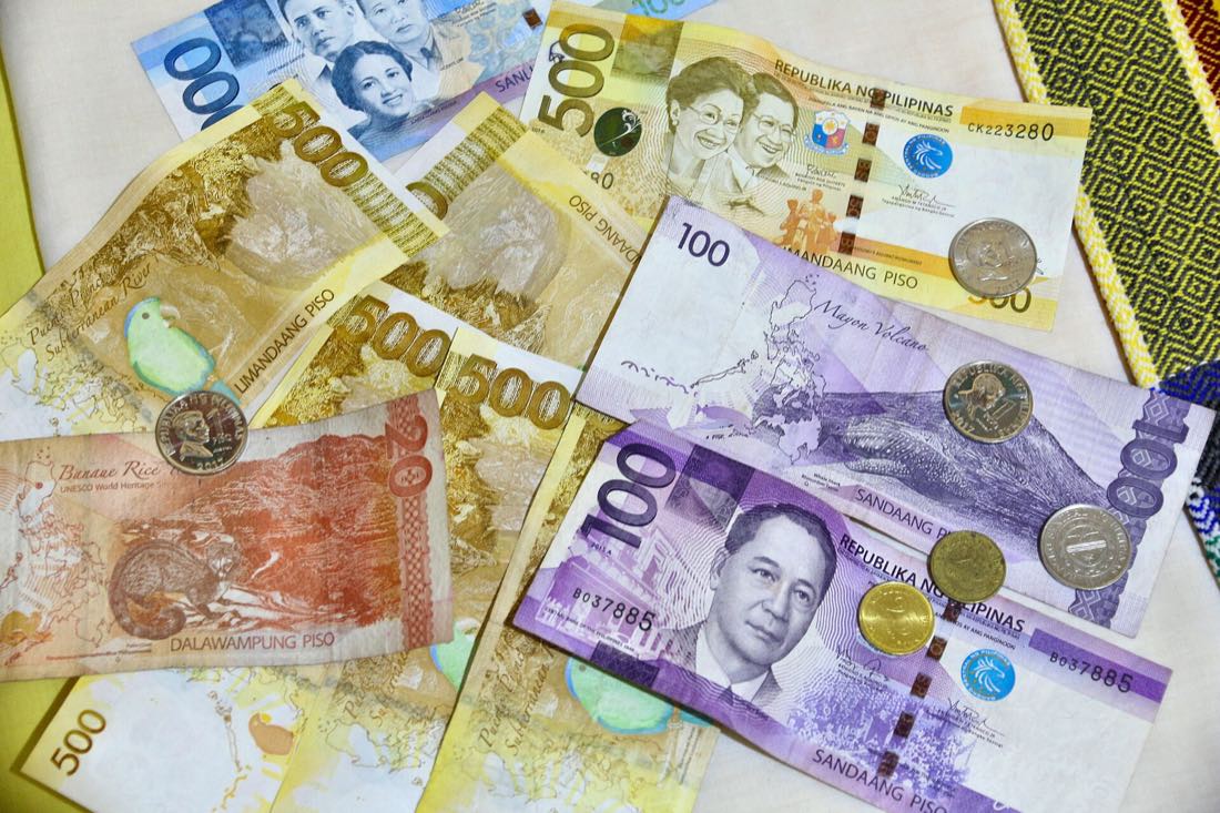 Philippine peso banknotes and coins
